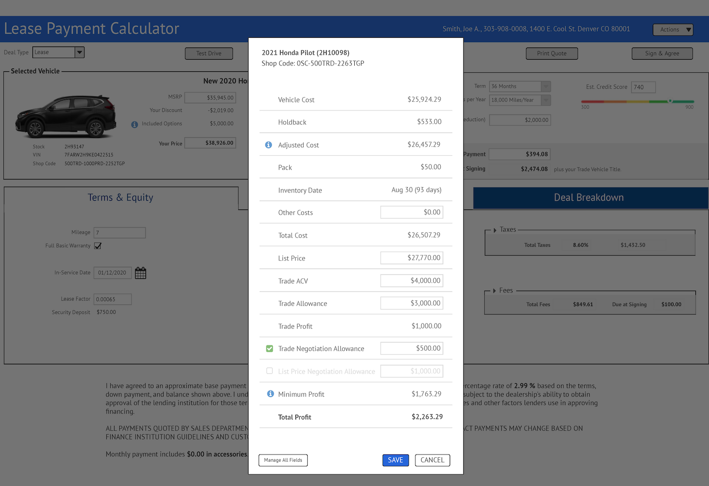 Version three showing the full negotiation system on the dashboard